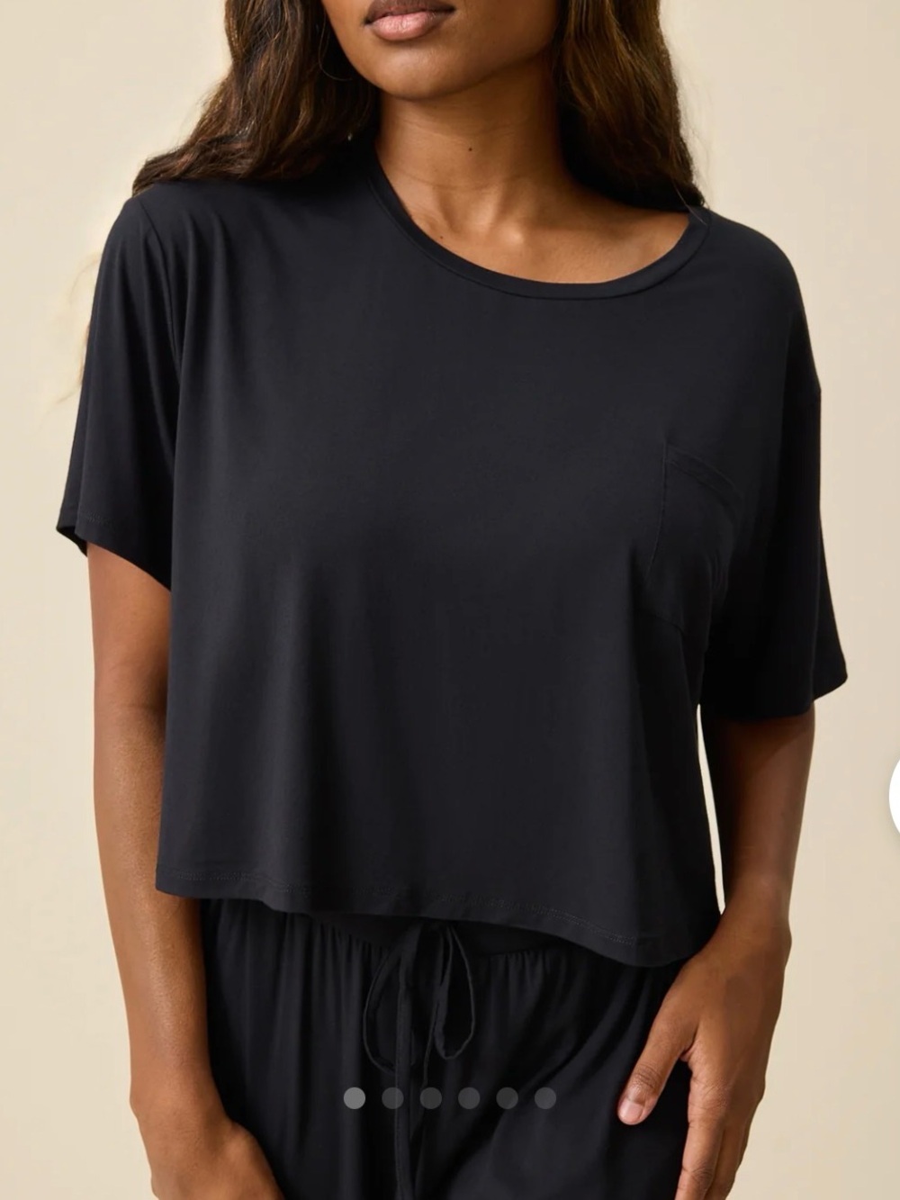 Kindred Bravely Aria Bamboo Casual Short Sleeve Crop Top in Black Medium